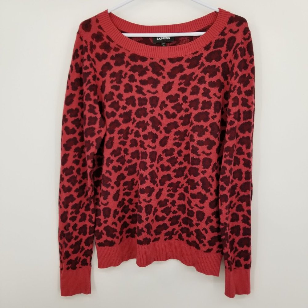 Express Red and Black Leopard Print Sweater